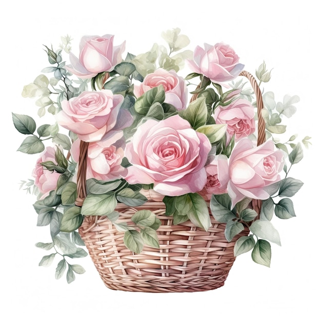 Watercolor rose flowers bouquet isolated