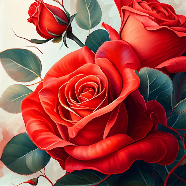 Watercolor roses flowers greeting card background Generative AI