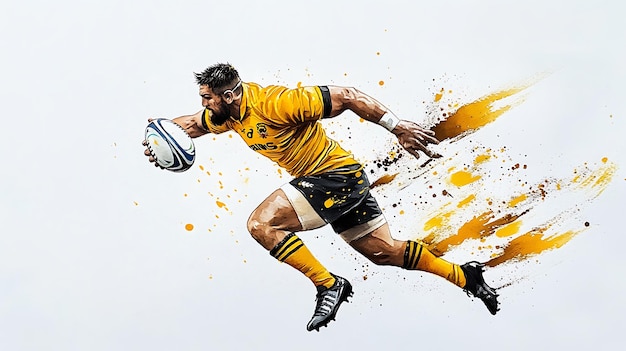 Watercolor of Rugby Sevens Player Scoring with Speed and Teamwork