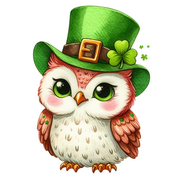 Watercolor Saint Patricks Day Owl