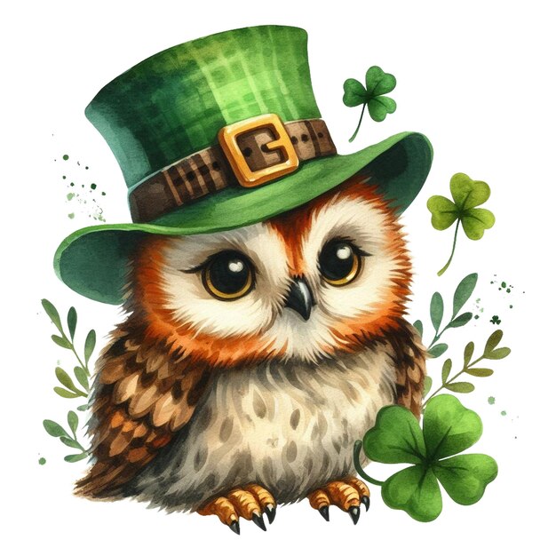 Watercolor Saint Patricks Day Owl