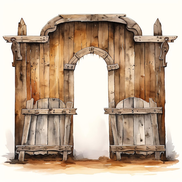 watercolor Saloon doors western wild west cowboy desert illustration clipart