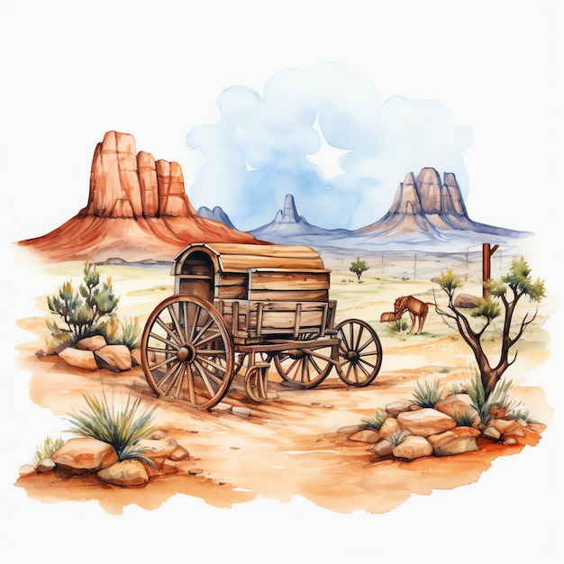 watercolor scene western wild west cowboy desert illustration clipart