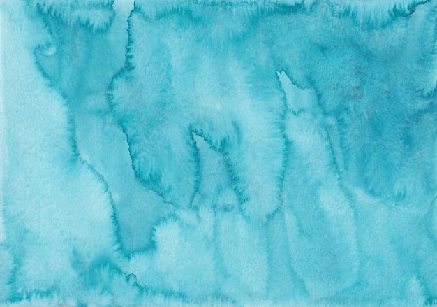 Watercolor sea blue background texture. Cyan blue stains on paper, hand painted. Liquid watercolour backdrop.