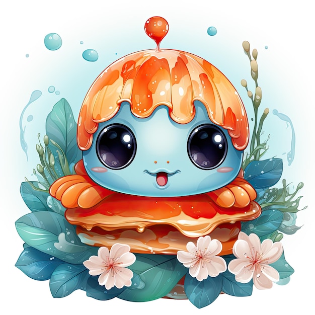 Photo watercolor seafood pancake clipart illustration generative ai