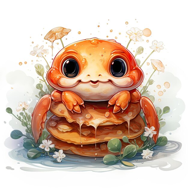 Photo watercolor seafood pancake clipart illustration generative ai