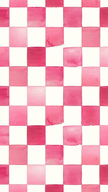 Photo watercolor seamless checkered pink pattern isolated on white background