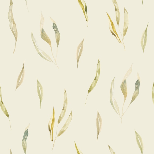 Watercolor seamless cozy pattern with dry and green leaves Spring trendy background Hand drawn Rustic style For printing on paper packaging textiles banners valentine march easter wedding