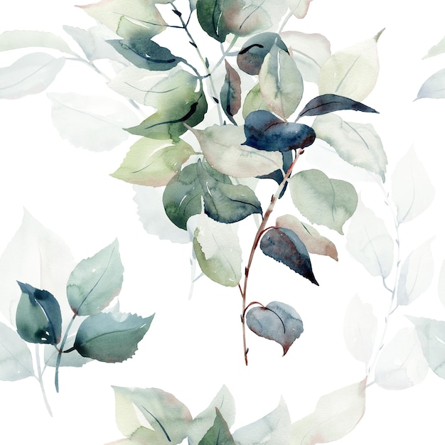 Watercolor seamless floral background Pattern with leaves