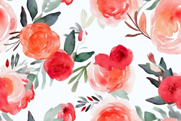 Watercolor Seamless Flower Pattern Ai generative