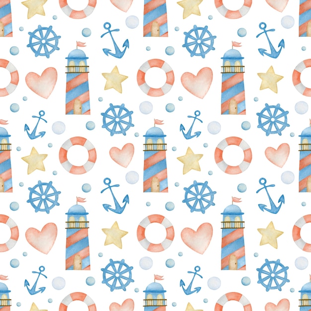 Watercolor seamless pattern bear sailor air balloons