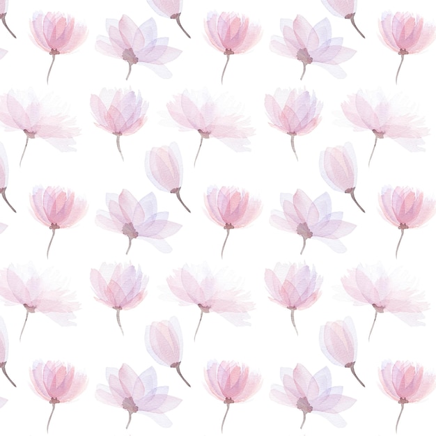 Watercolor seamless pattern flowers paints on white paper Beautiful aquarelle floral card with blossom