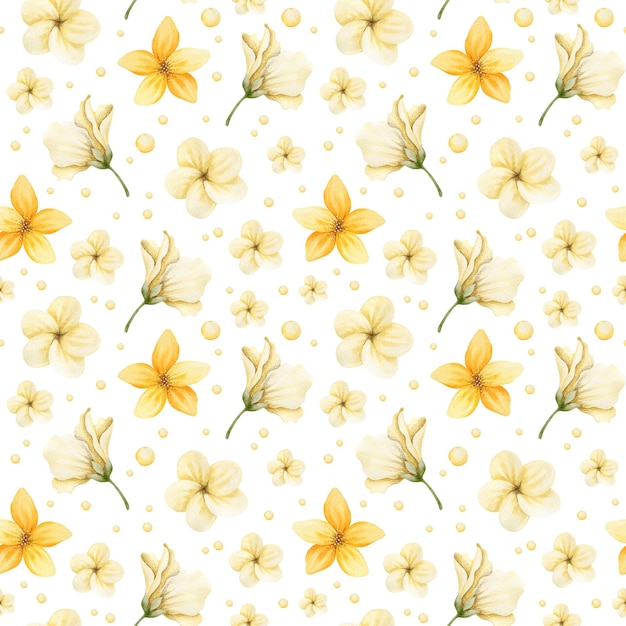 Watercolor seamless pattern, flowers in retro style.