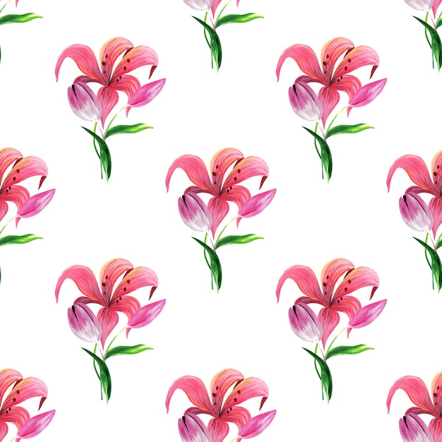 Watercolor seamless pattern of garden flowers.