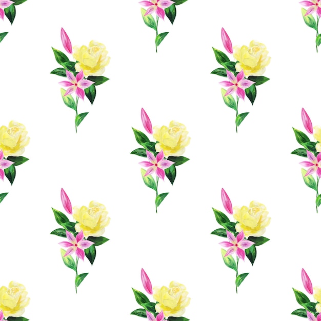 Watercolor seamless pattern of garden flowers.