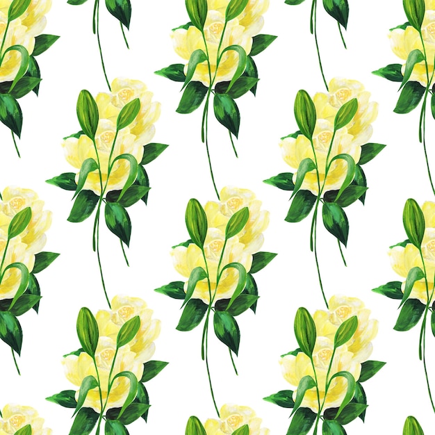 Watercolor seamless pattern of garden flowers.