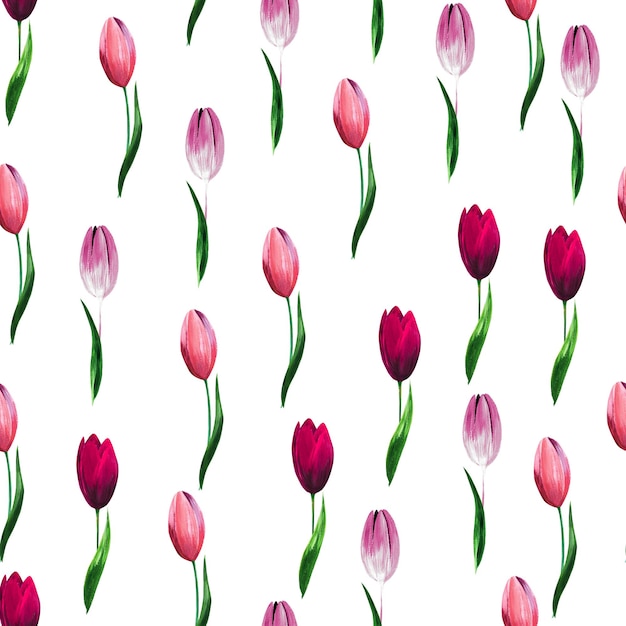 Watercolor seamless pattern of garden flowers.