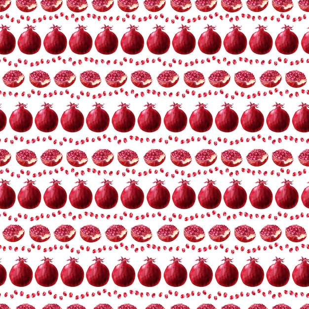 Watercolor seamless pattern Juicy ripe pomegranates