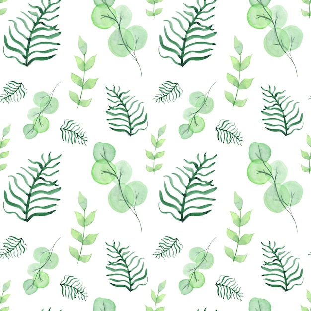 Watercolor seamless pattern of leaves. Greenery botanical for textiles, fabric, prints, packages