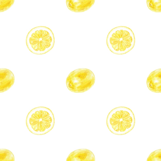 Watercolor seamless pattern lemon slice white background, hand-painted in botanical style