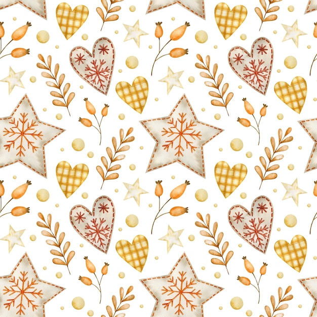 Watercolor seamless pattern, merry christmas, new year on a white background.