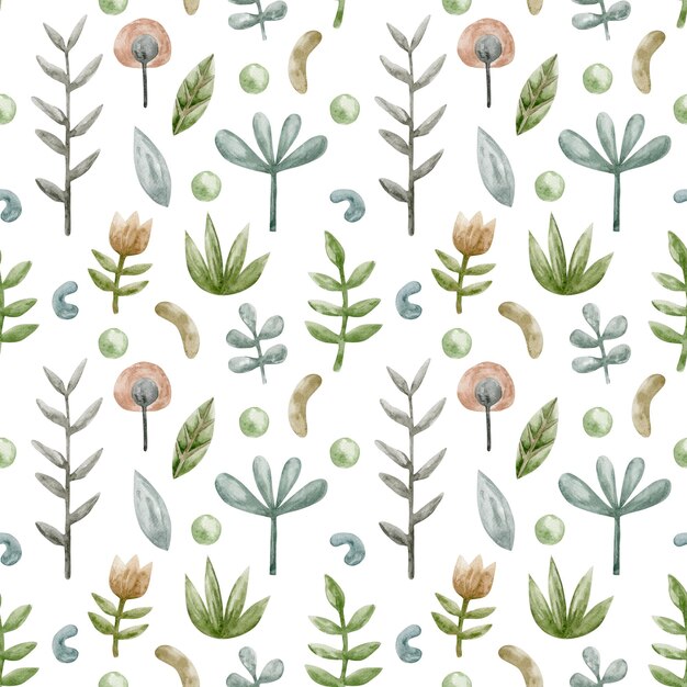 Watercolor seamless pattern of modern flowers