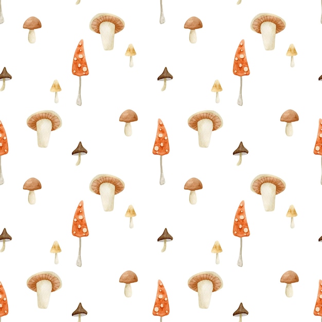 Watercolor seamless pattern mushrooms.