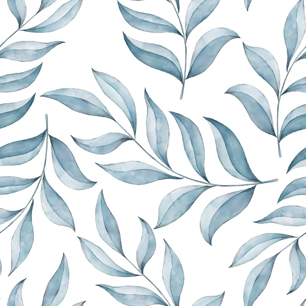 Watercolor seamless pattern. Spring background with blue eucalyptus branches and leaves.