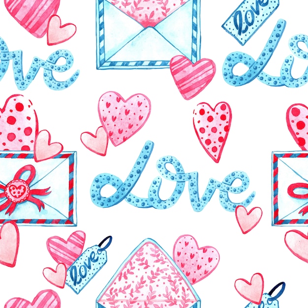 Watercolor seamless pattern texture for Valentine's Day. Hand painted background. Romantic illustration perfect for design greetings, prints, flyers,cards,holiday invitations and more.