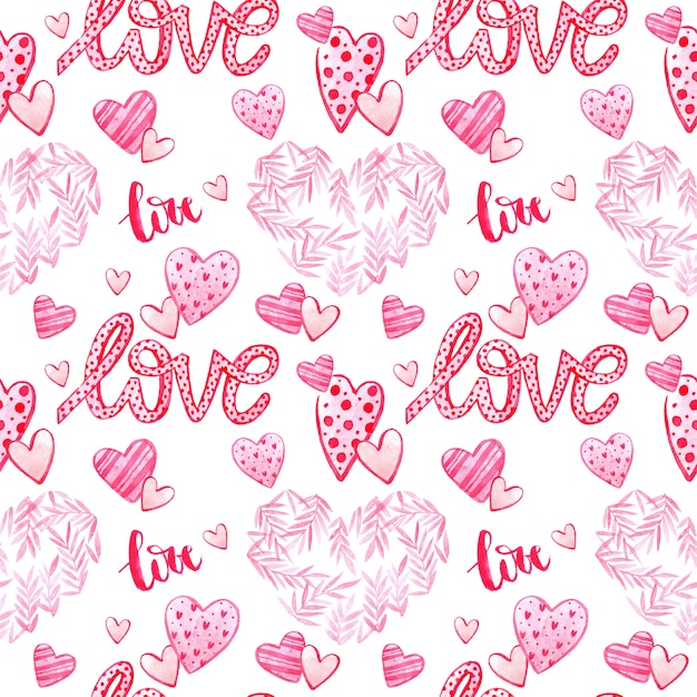 Watercolor seamless pattern texture for Valentine's Day. Hand painted background. Romantic illustration perfect for design greetings, prints, flyers,cards,holiday invitations and more.