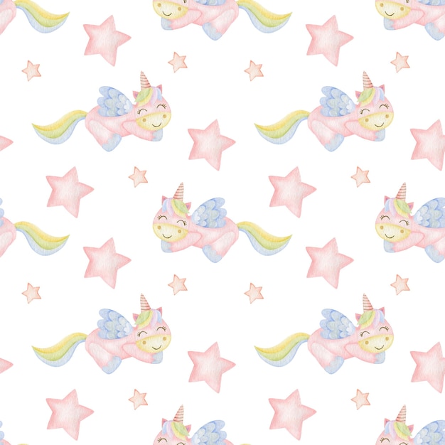 Watercolor seamless pattern unicorns