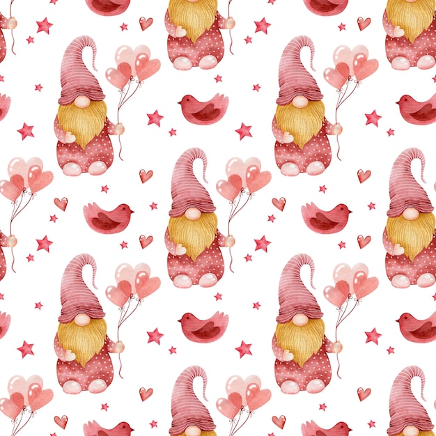 Photo watercolor seamless pattern valentines day gnomes