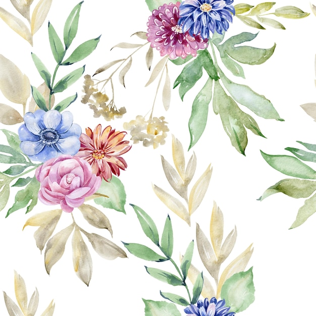 Watercolor seamless pattern on the white background