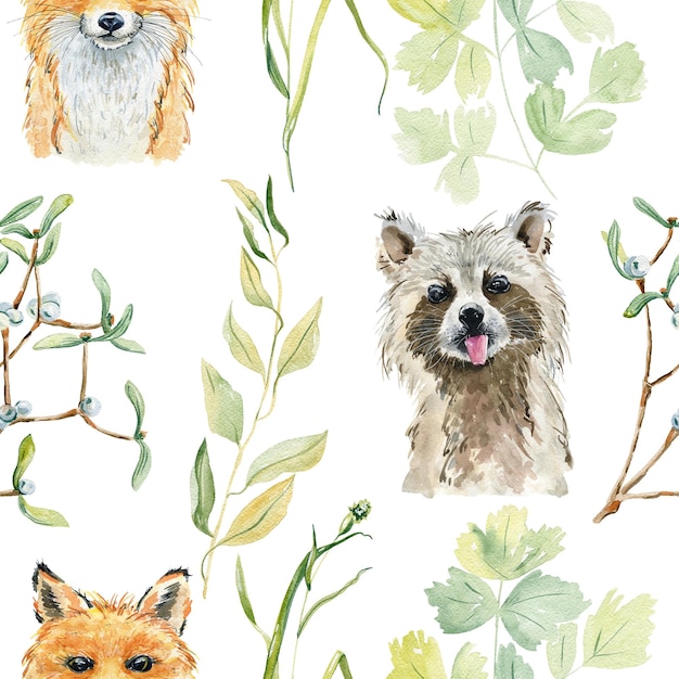 Watercolor seamless pattern with animals