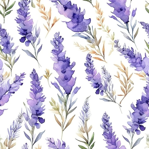 Watercolor seamless pattern with a bouquet of lavender flowers. watercolor background illustration.