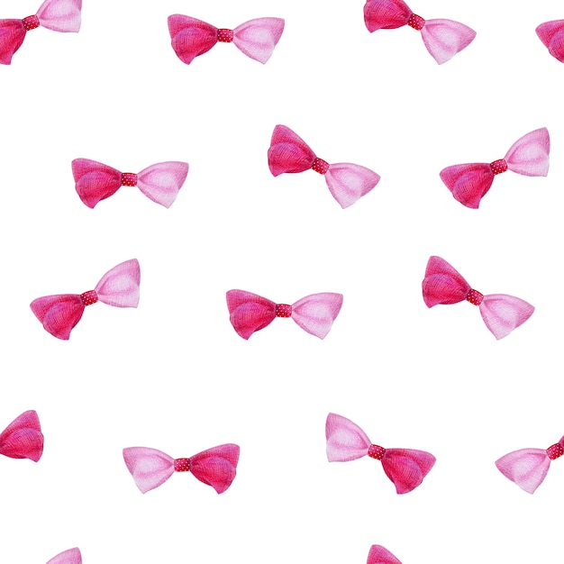 Watercolor seamless pattern with bow for girl