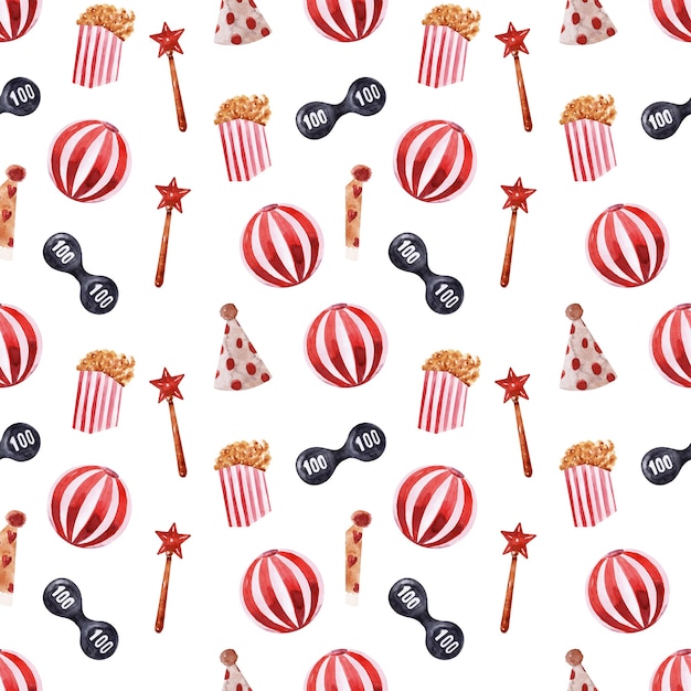 Watercolor seamless pattern with circus elements