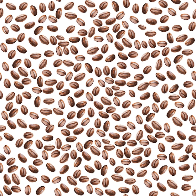 Watercolor seamless pattern with coffee beens Latte espresso americano Hand painting on