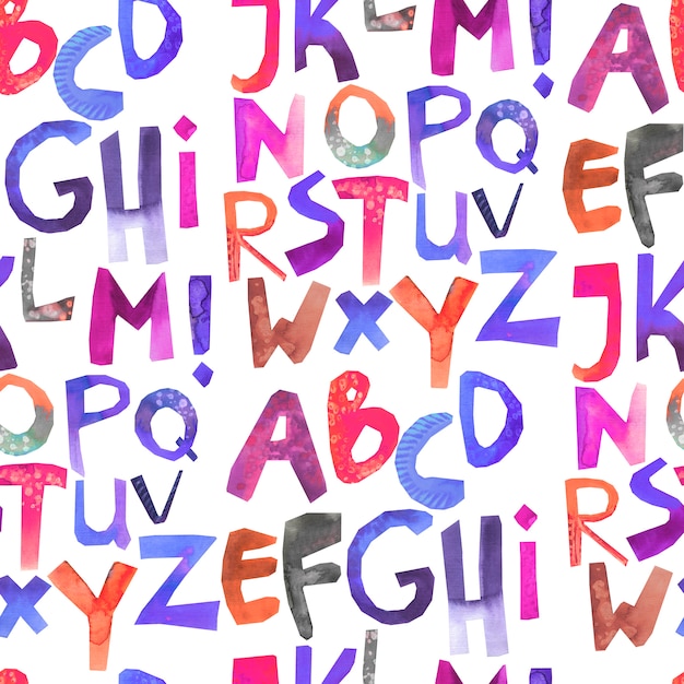 Watercolor seamless pattern with colorful alphabet