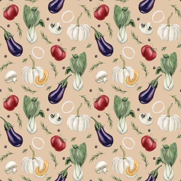 Watercolor seamless pattern with colorful vegetables on light pink background design fabric wrapping