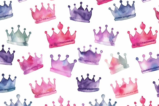 Watercolor seamless pattern with a crown on a white background