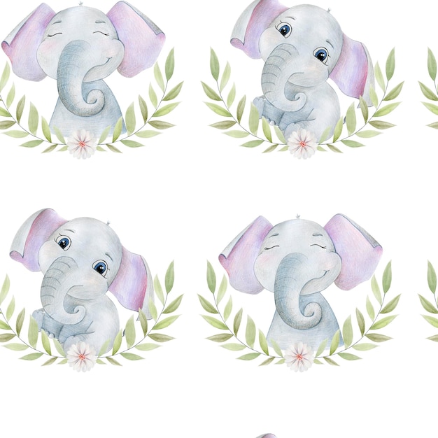 Watercolor seamless pattern with elephants