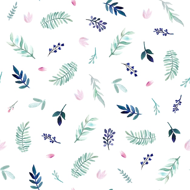 Watercolor seamless pattern with flowers and leaves. illustrations