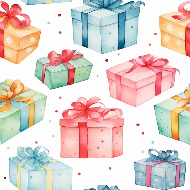 Watercolor seamless pattern with gift boxes