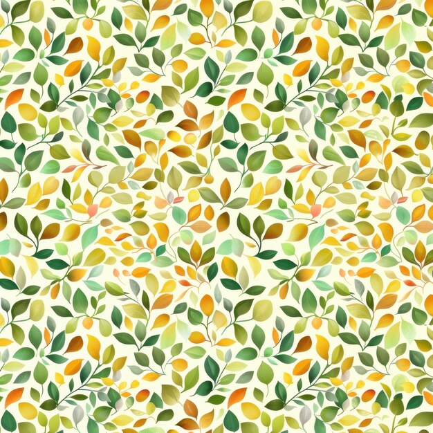 Photo watercolor seamless pattern with green and yellow leaves on white background