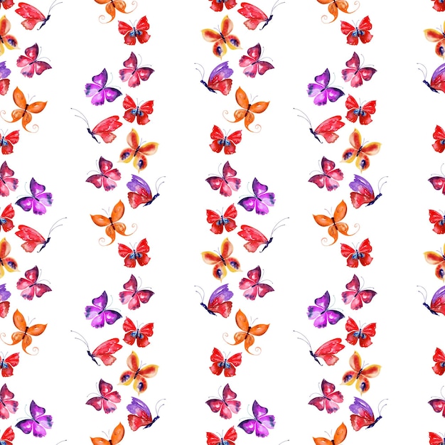 Photo watercolor seamless pattern with multicolored butterflies