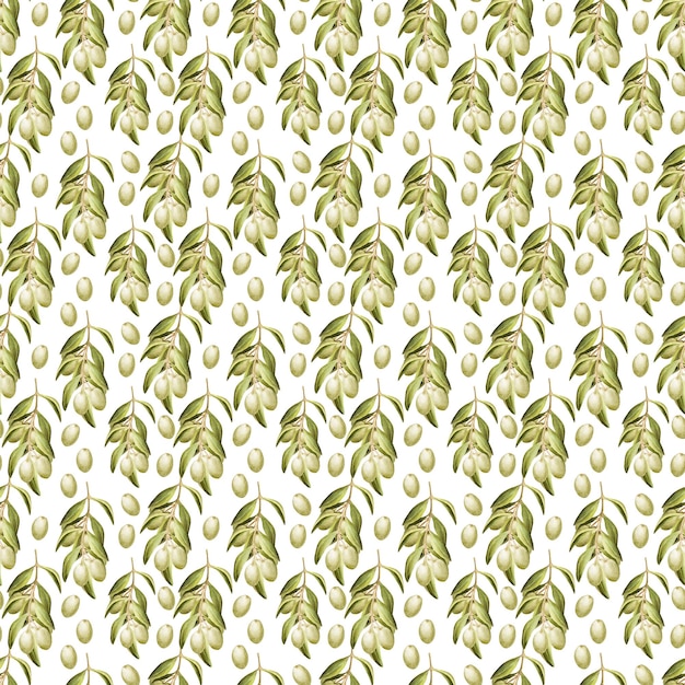 Watercolor seamless pattern with olive plant