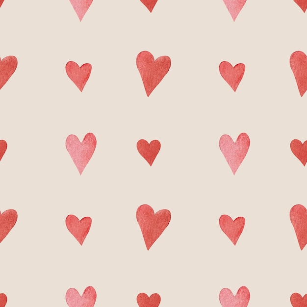 Photo watercolor seamless pattern with red hearts