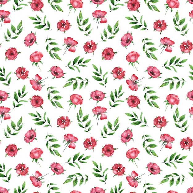 Watercolor seamless pattern with rosehip plant