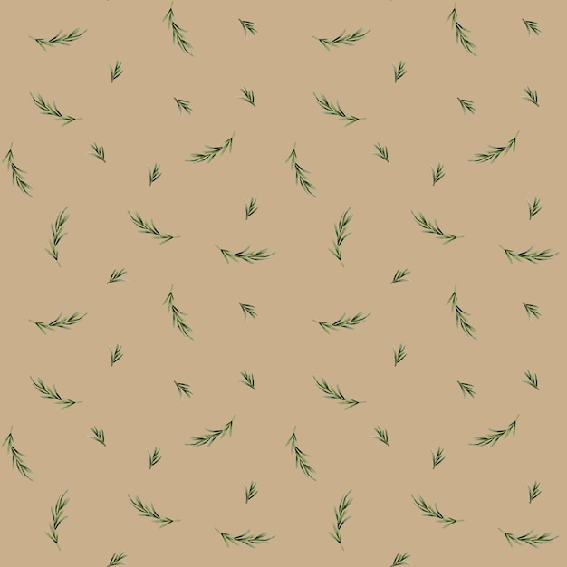 Watercolor seamless pattern with rosemary sprigs on beige background For design textile wrapping